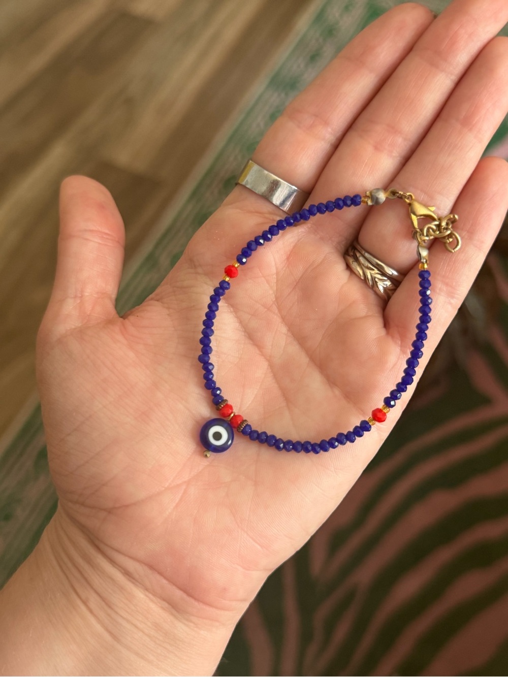 Beaded Evil Eye Bracelet with Red Accents